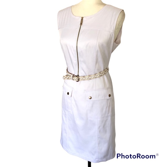 Sharagano White Belted Sleeveless Jean Dress Casual Dress Women’s Size 4 - Picture 1 of 10